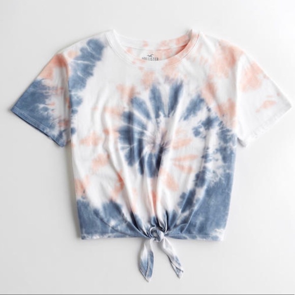 Hollister Tops - Hollister Crop Tie-Front Blue Tye Die T-Shirt